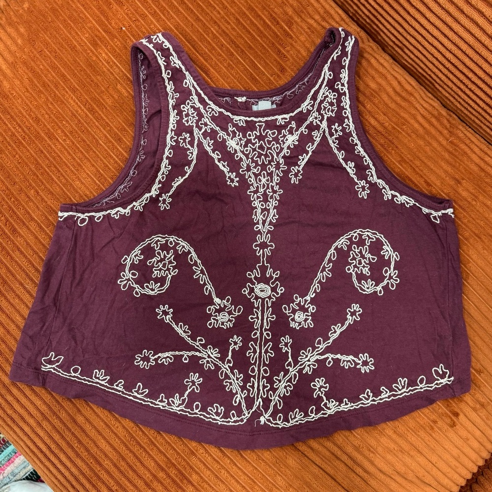 Embroidered Purple Tank Top